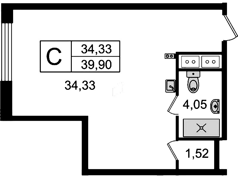 Квартира студия 39.9 м², 4/14 эт., Комплекс апартаментов «Ladozhsky Avenir»